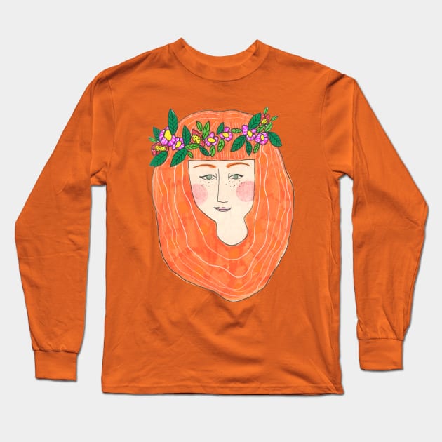 Hippie Girl Long Sleeve T-Shirt by DoodlesAndStuff